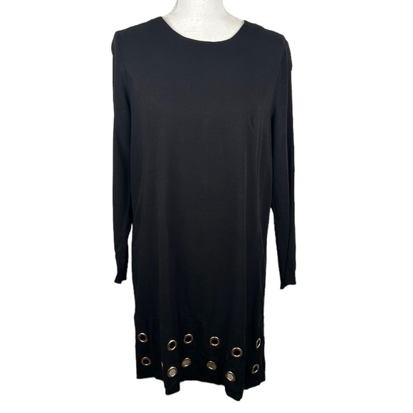 JustFab Black Gold Grommet Hem Midi Dress Size Medium - Picture 1 of 7